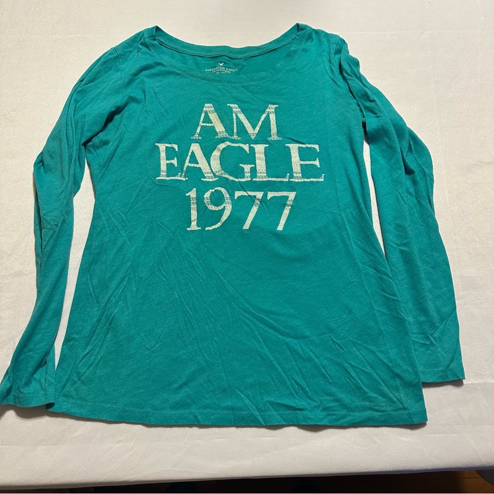 American Eagle Outfitters Turquoise Long Sleeve Tee